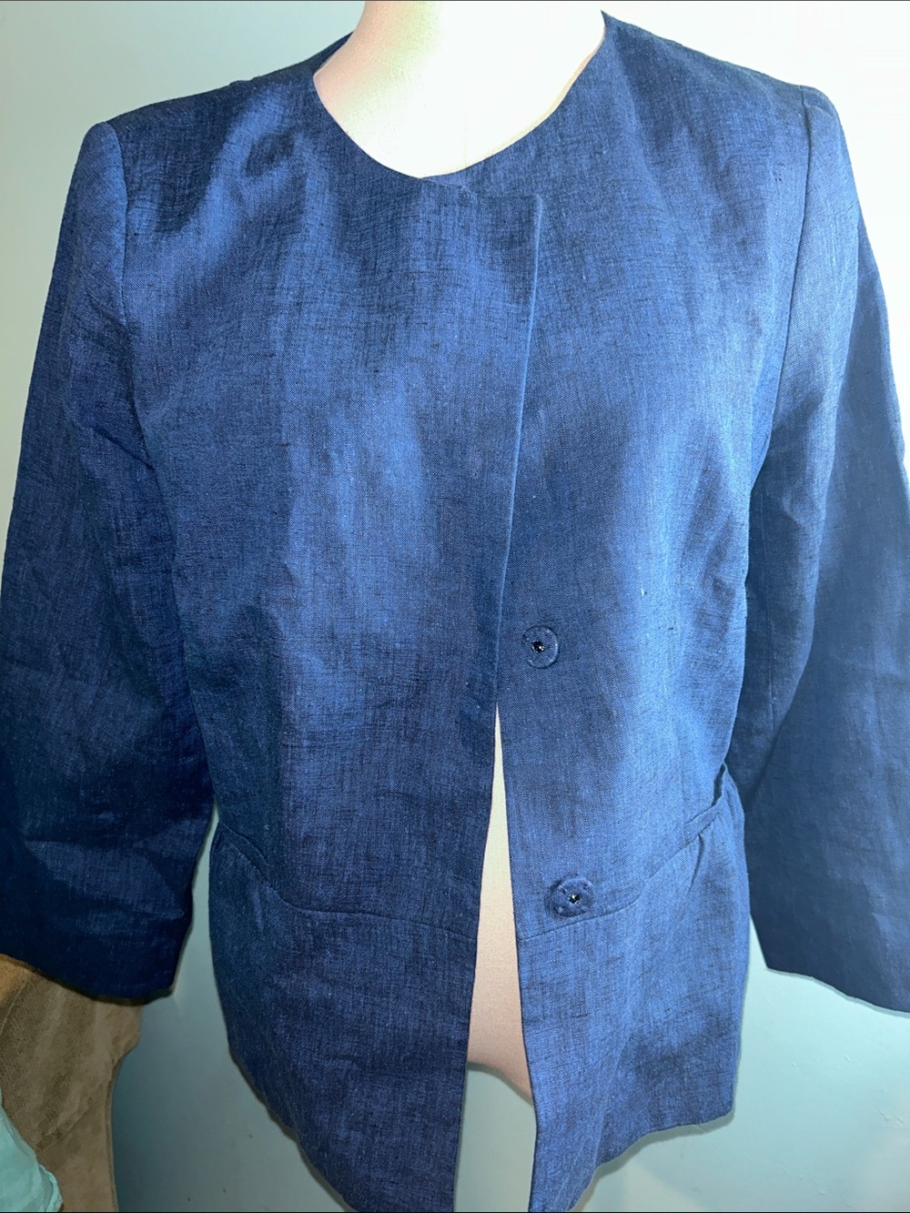 Talbots Navy Round-Neck Button-Front Jacket - Picture 6 of 9